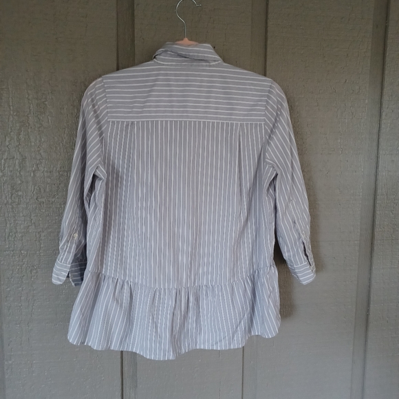 Trovata Birds Of Paradis Striped Peplum SZ XS Top Button Collared Cotton Preppy - Picture 4 of 9